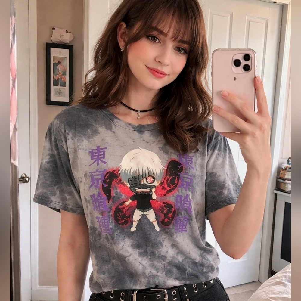 Licensed Tokyo Ghoul Chibi, Tye Dye Cotton Women's Tee Shirt Hot Topic Medium